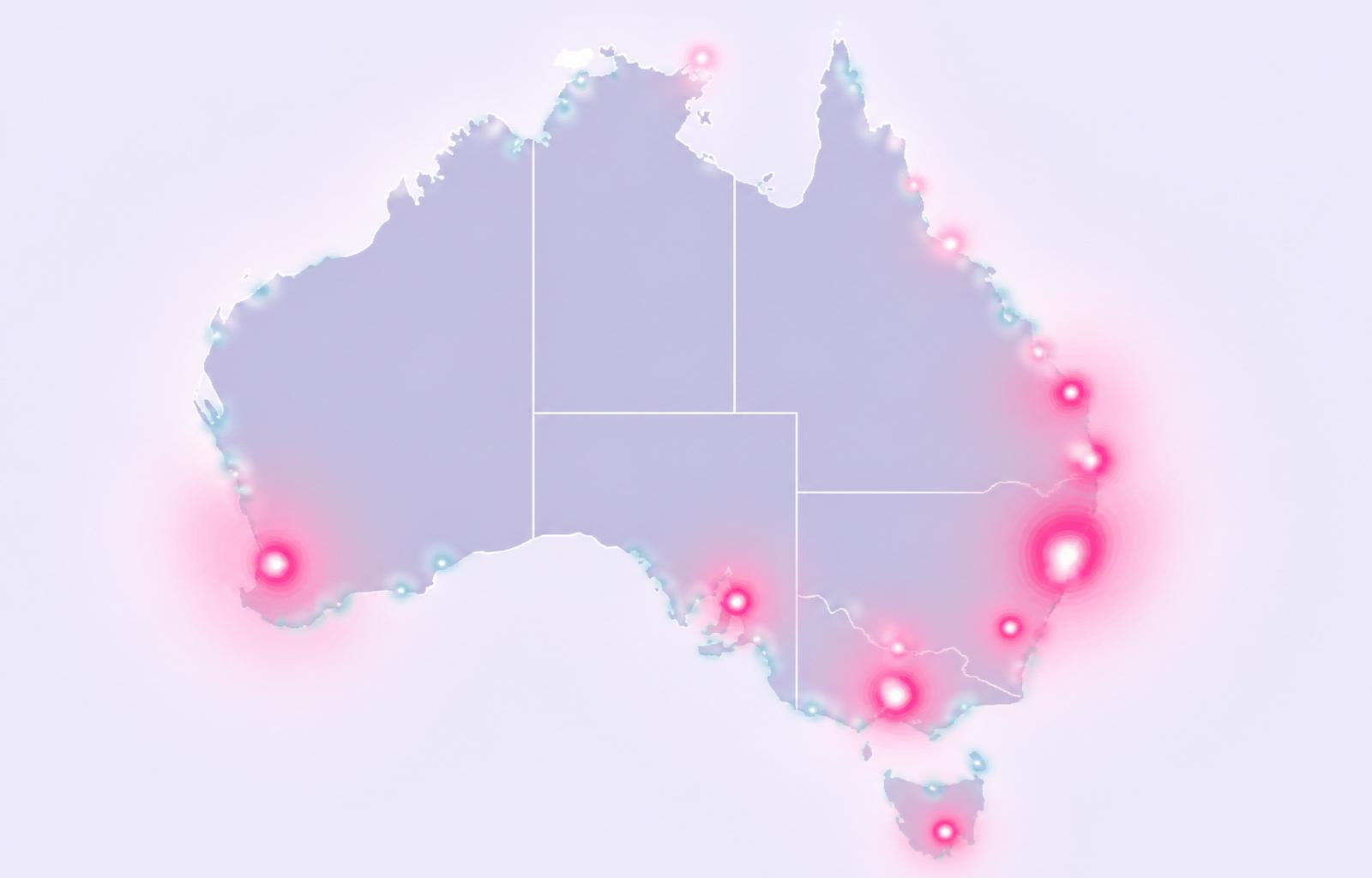Heatmap of Pilates studio density across Australia